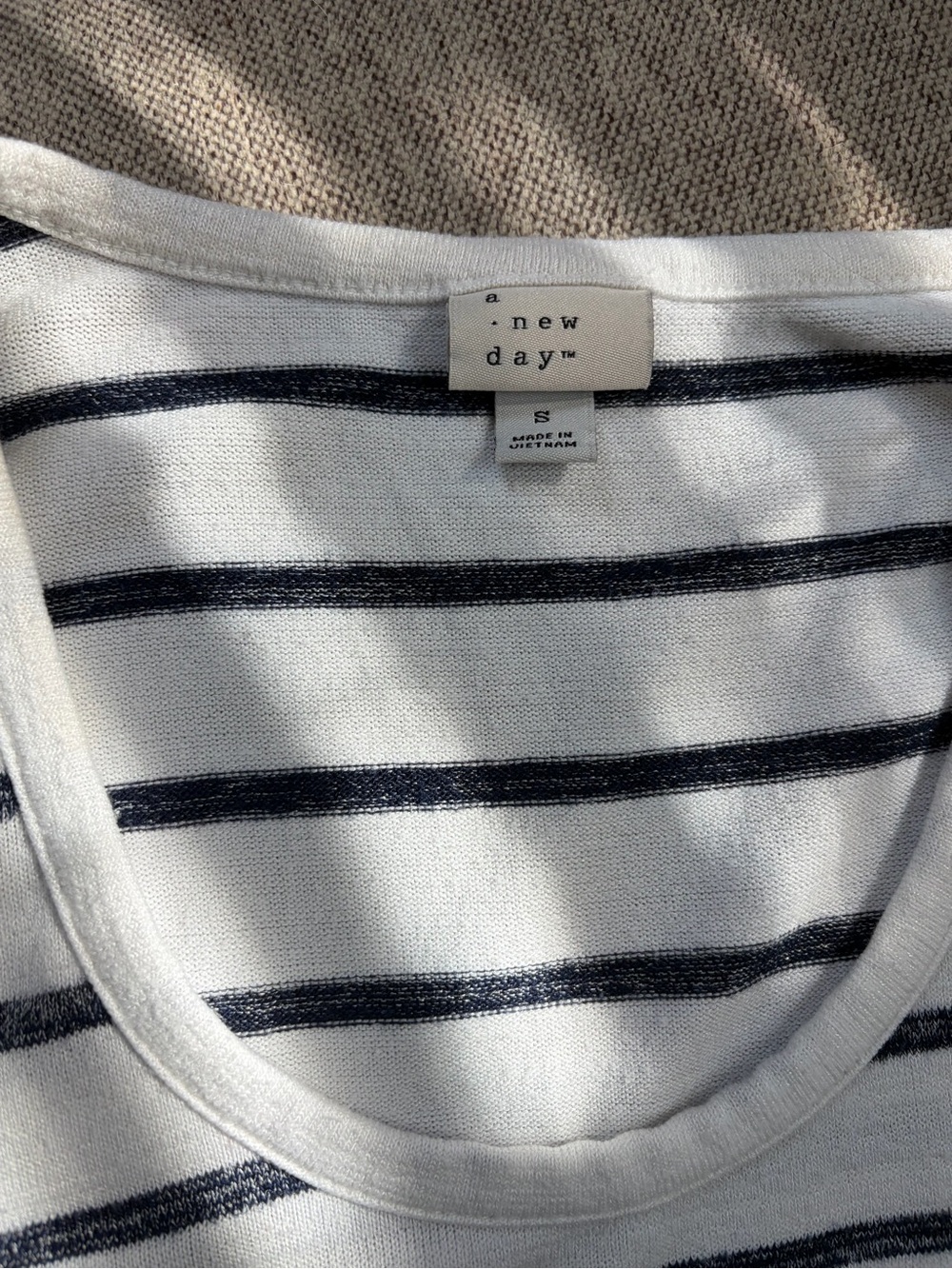 a new day White and Navy Striped Midi Dress